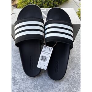 ADIDAS Adilette Comfort Unisex Black White Stripe Slides Mens 11 Womens 12 NIB